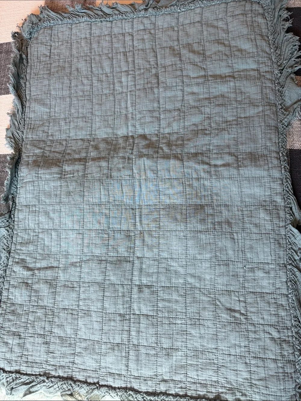 Shabby Chic Aqua Blue Gauze Cotton Throw with Fringe